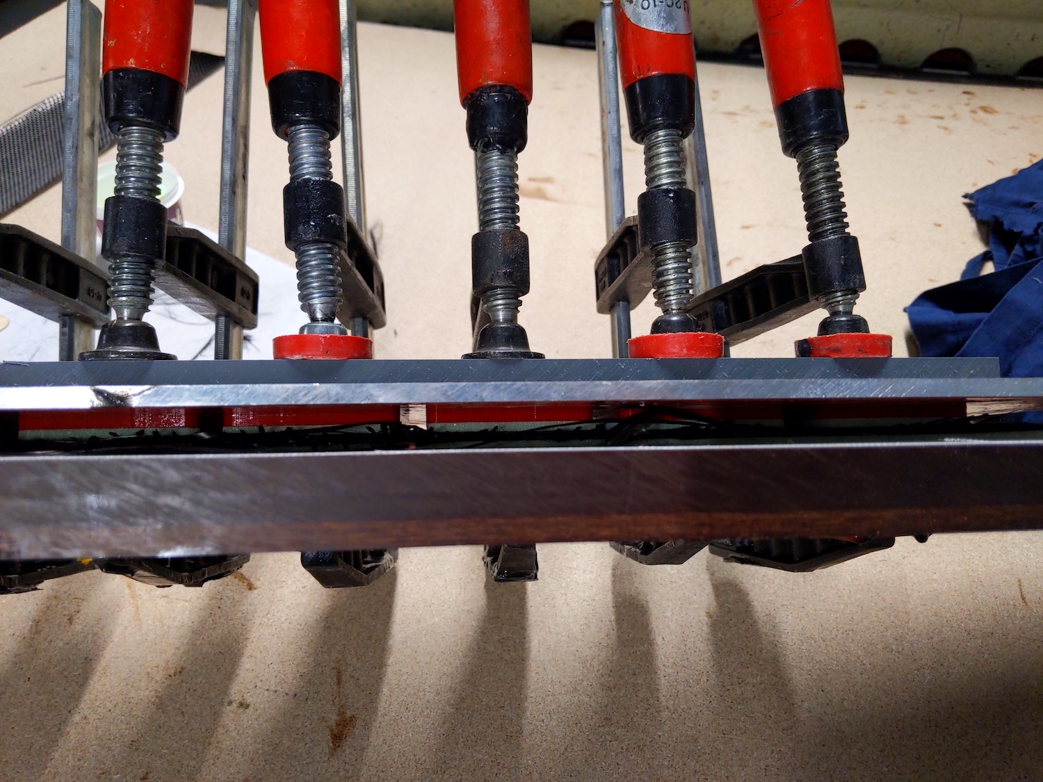 Clamped together