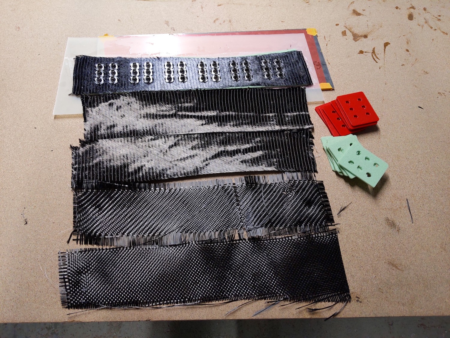 Materials for day two; carbon, carbon and more carbon + some Airex